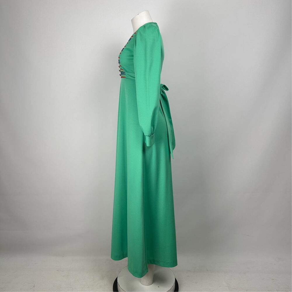 Vintage Nu Mode Green Long Sleeve Maxi Dress Size XS - Picture 4 of 8